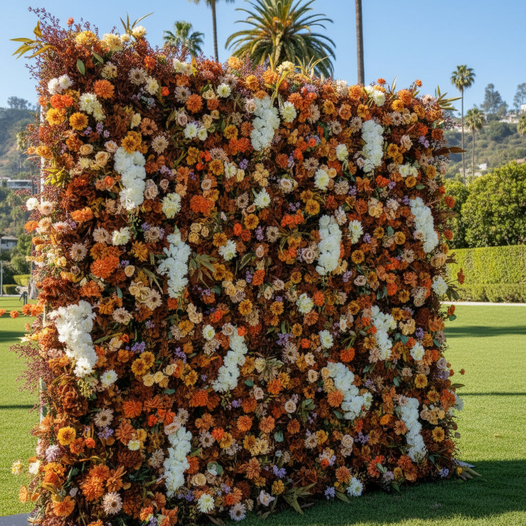 Dripping Florals Orange, Brown and Yellow Premum Flower Wall - 291