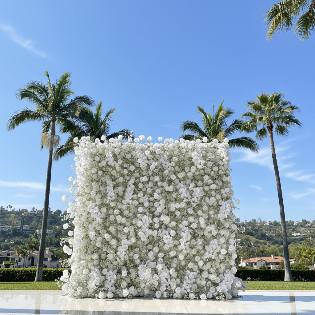 Baby's Breath White Rose Flower Wall - 060