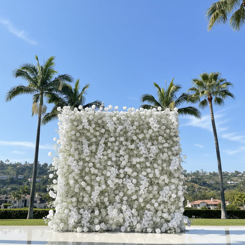 Baby's Breath White Rose Flower Wall - 060