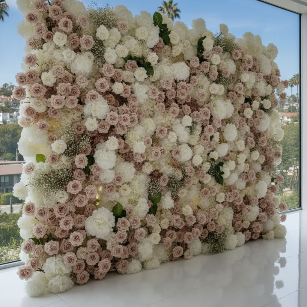 Pink Blush and White Ivory Deluxe Premium Flower Wall Backdrop - 281