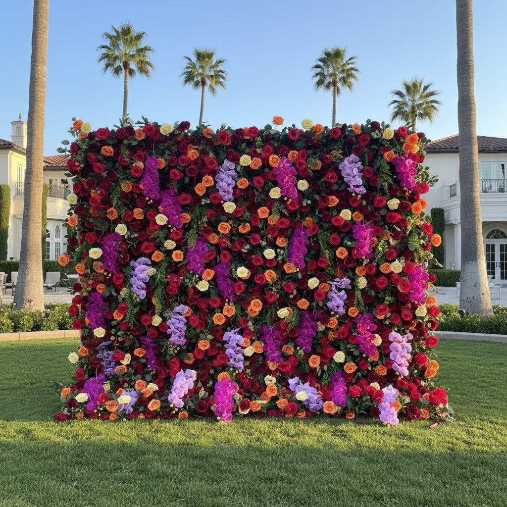 Dripping Florals Purple & Orange Premium Flower Wall - 119