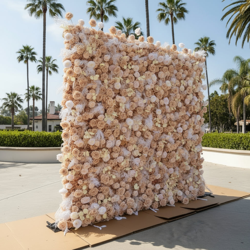 Pampas Wild Brown, Tan & White Rose Flower Wall - 069