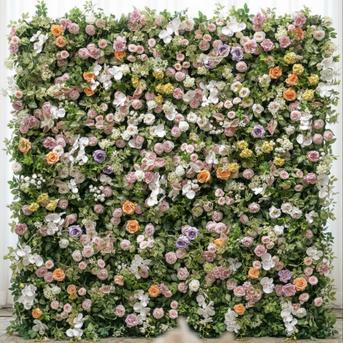 Orange Yellow Pink Greenery Premium Flower Wall Backdrop - 248