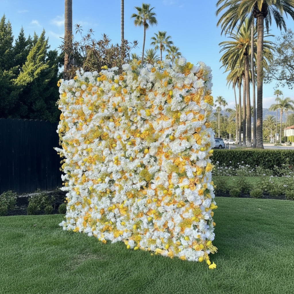 Yellow & White Wild Rose Premium Flower Wall - 123
