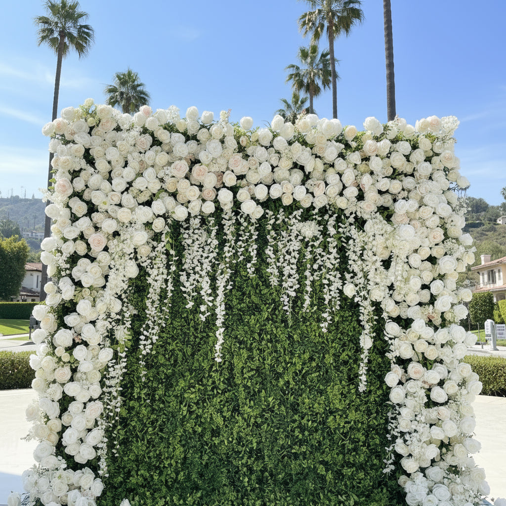 Dripping White Rose Premium Greenery Flower Wall - 533
