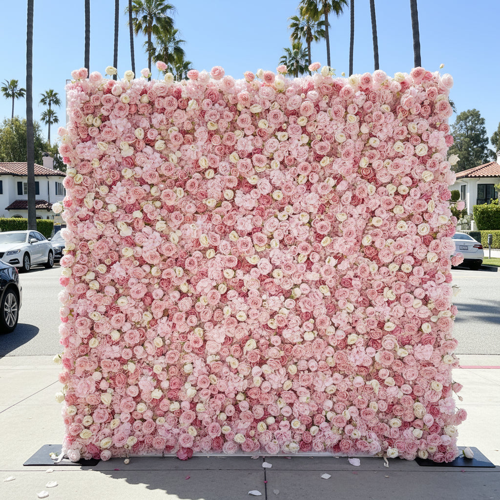 Light Pink & Cream Rose Premium Flower Wall - 030