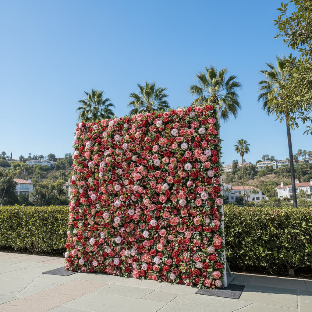 Red, Pink and Greenery Rose Premium Flower Wall - 031