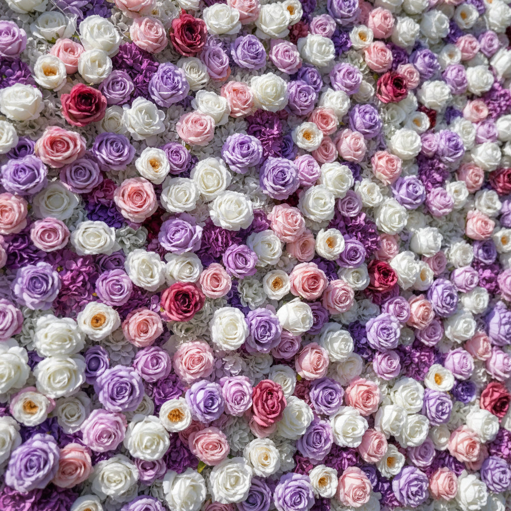 Pink, Purple and White Premium Rose Flower Wall - 258