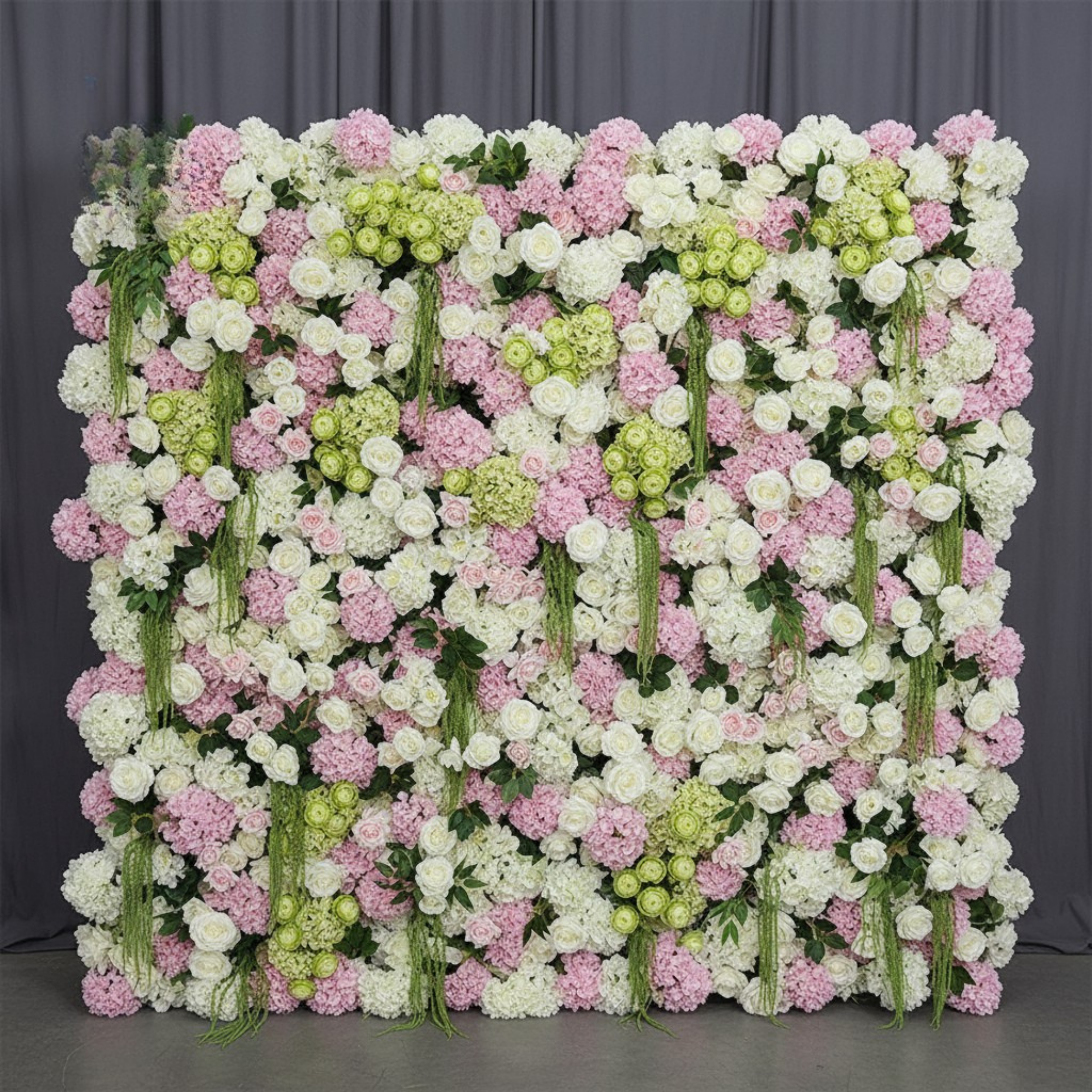 Dripping Pink, Greenery and White Premium Flower Wall Backdrop - 287
