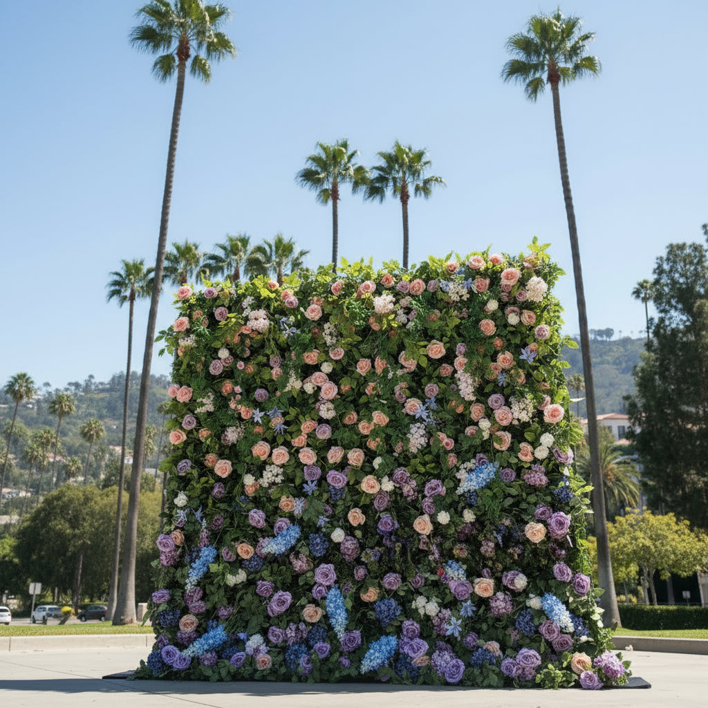 Pink & Purple Rose Premium Greenery Flower Wall - 103
