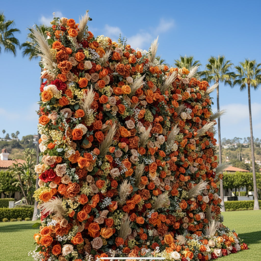 Orange, Brown and Tan Wild Rose Premium Flower Wall - 134