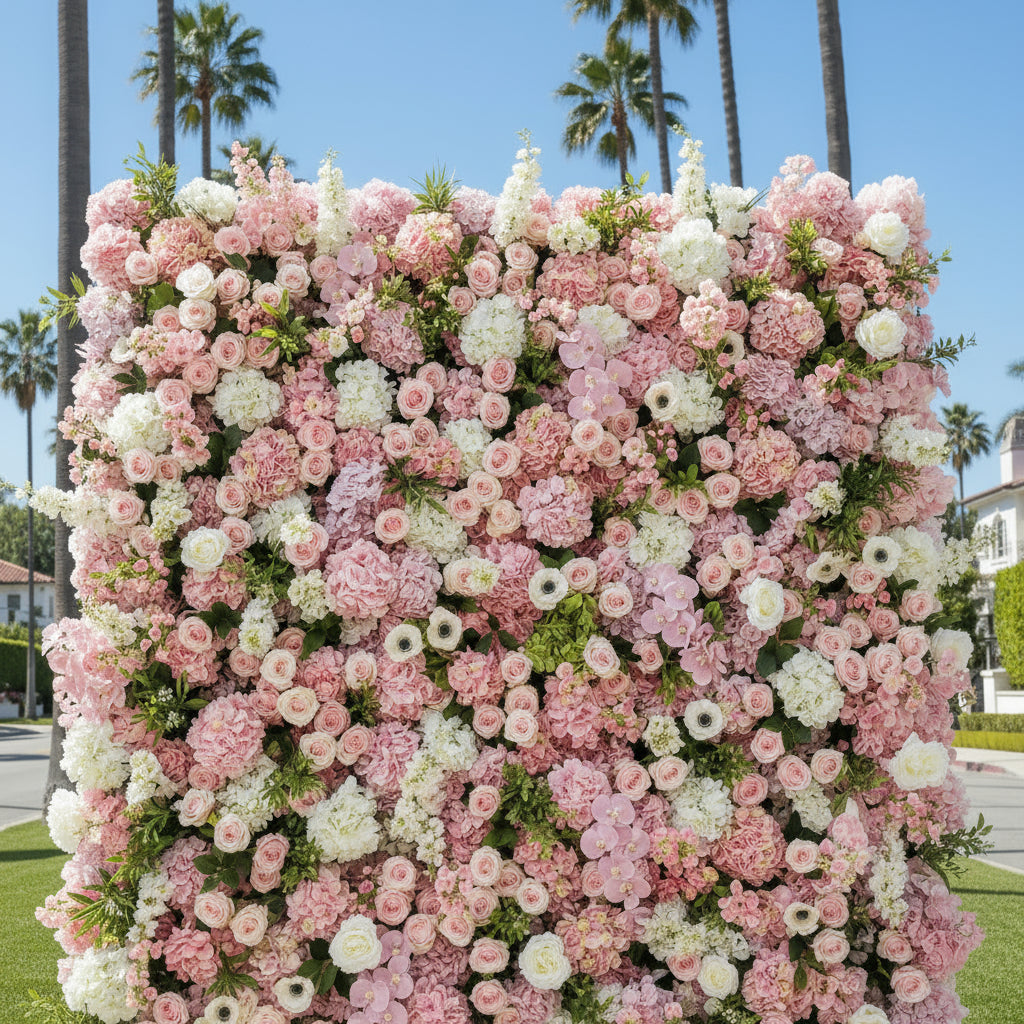 Pink, White and Greenery Premium Flower Wall Backdrop - 264
