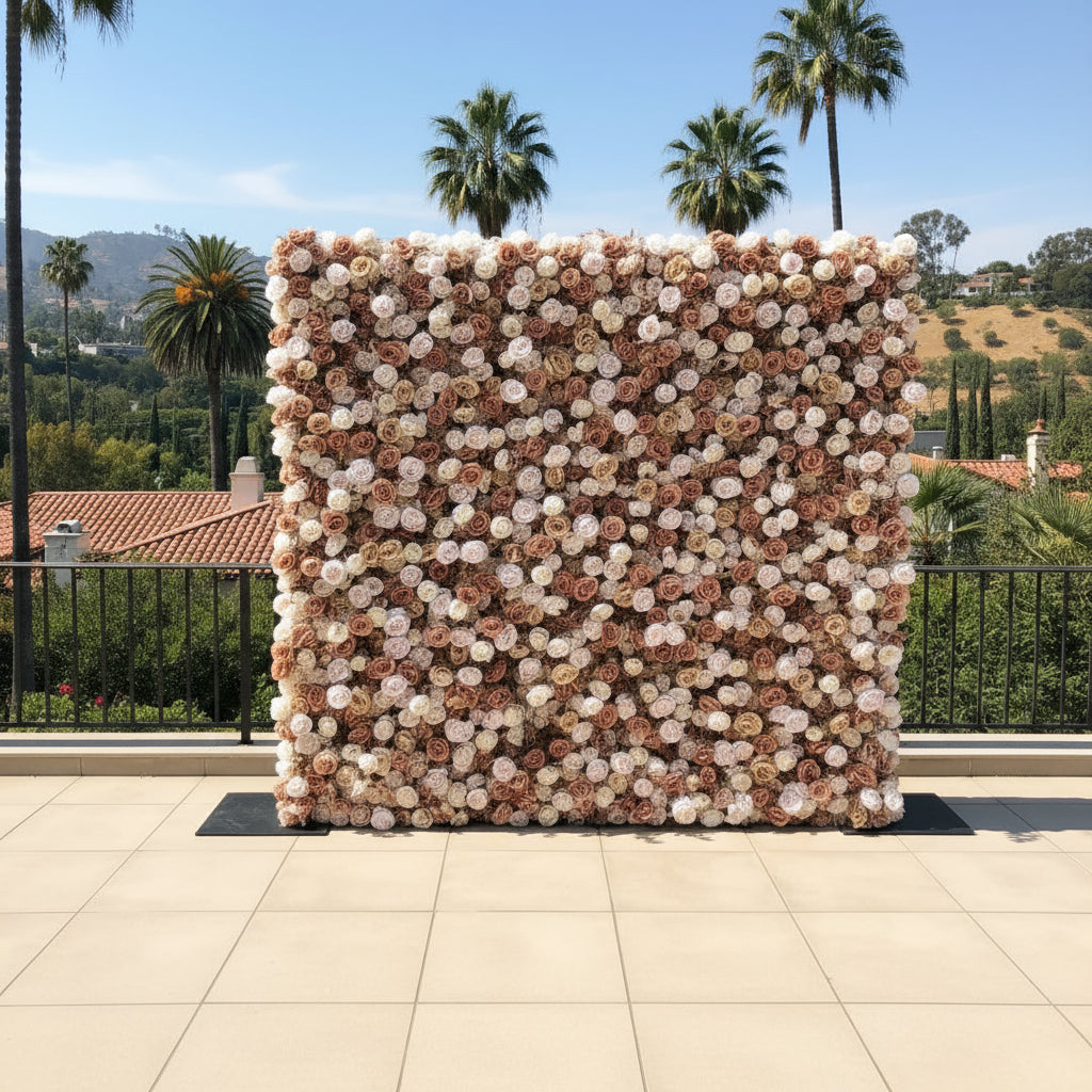 Brown, Cream and White Rose Premium Flower Wall - 130