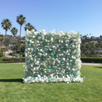 Babys Breath White and Blue Rose Flower Wall - 063