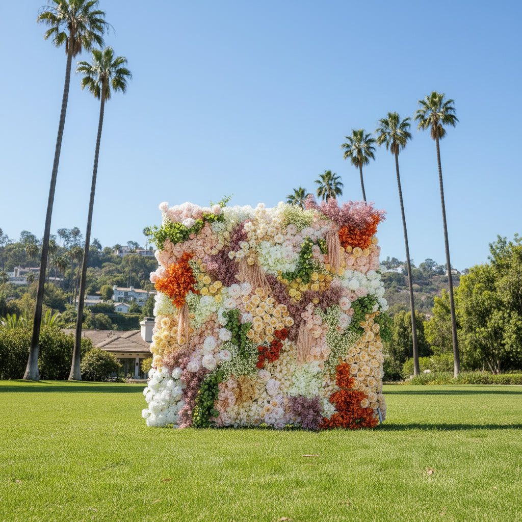 Dripping Pink, Green and Yellow Premium Flower Wall - 144