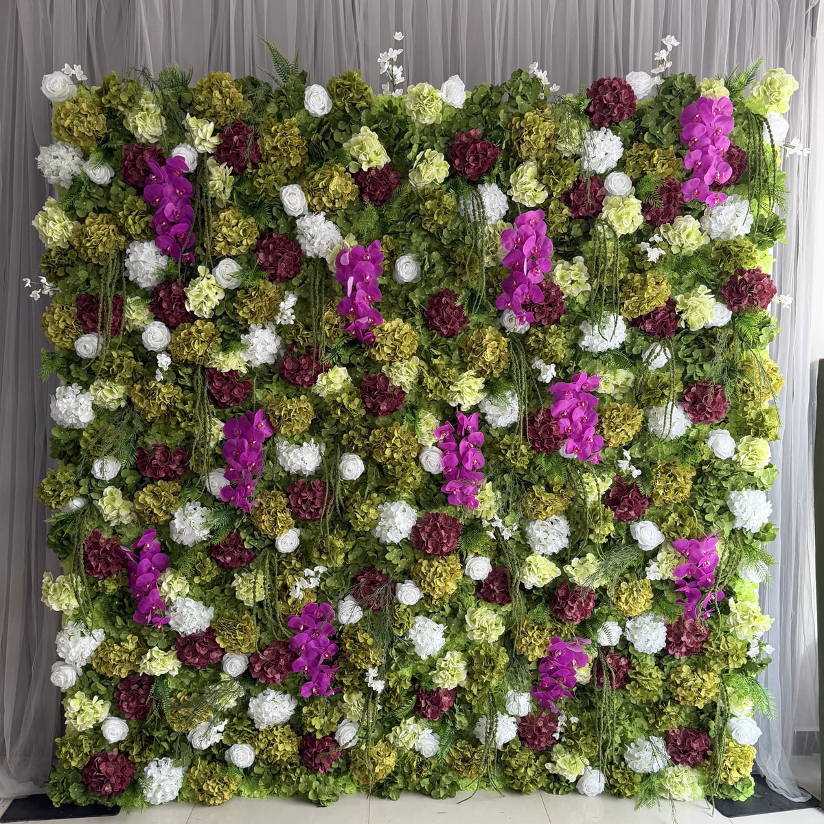 Fuchsia Cream Greenery Premium Artificial Flower Wall Backdrops - 337