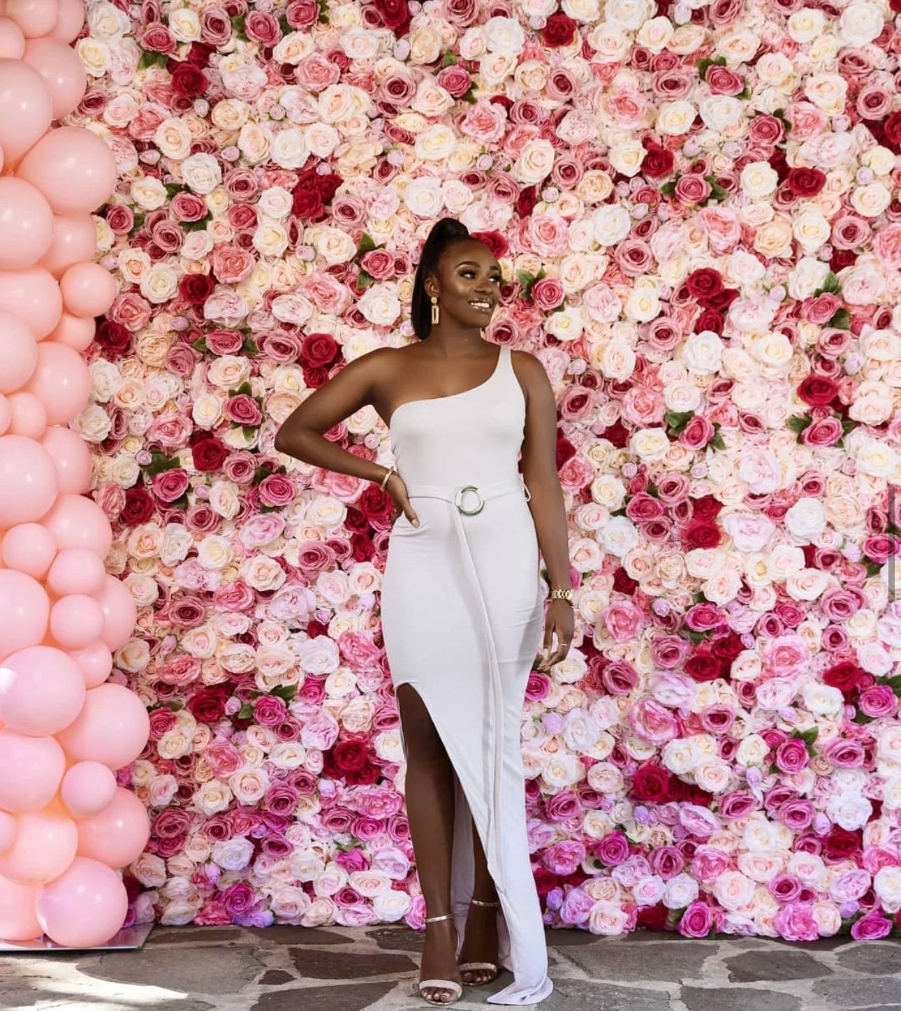 Pink & Cream Greenery Wild Rose Flower Wall - 229