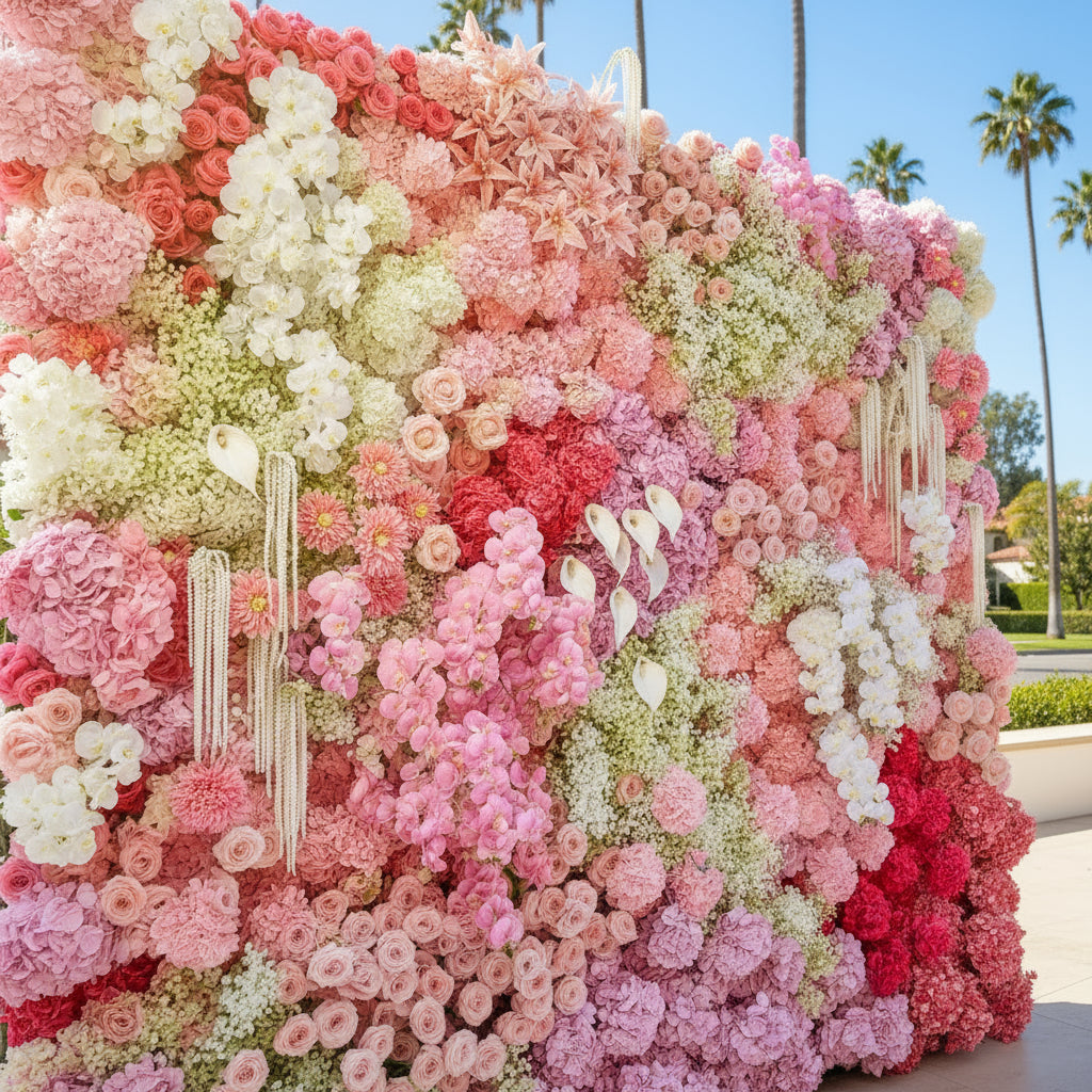 Dripping Pink, White and Lavender Premium Flower Wall Backdrop - 263