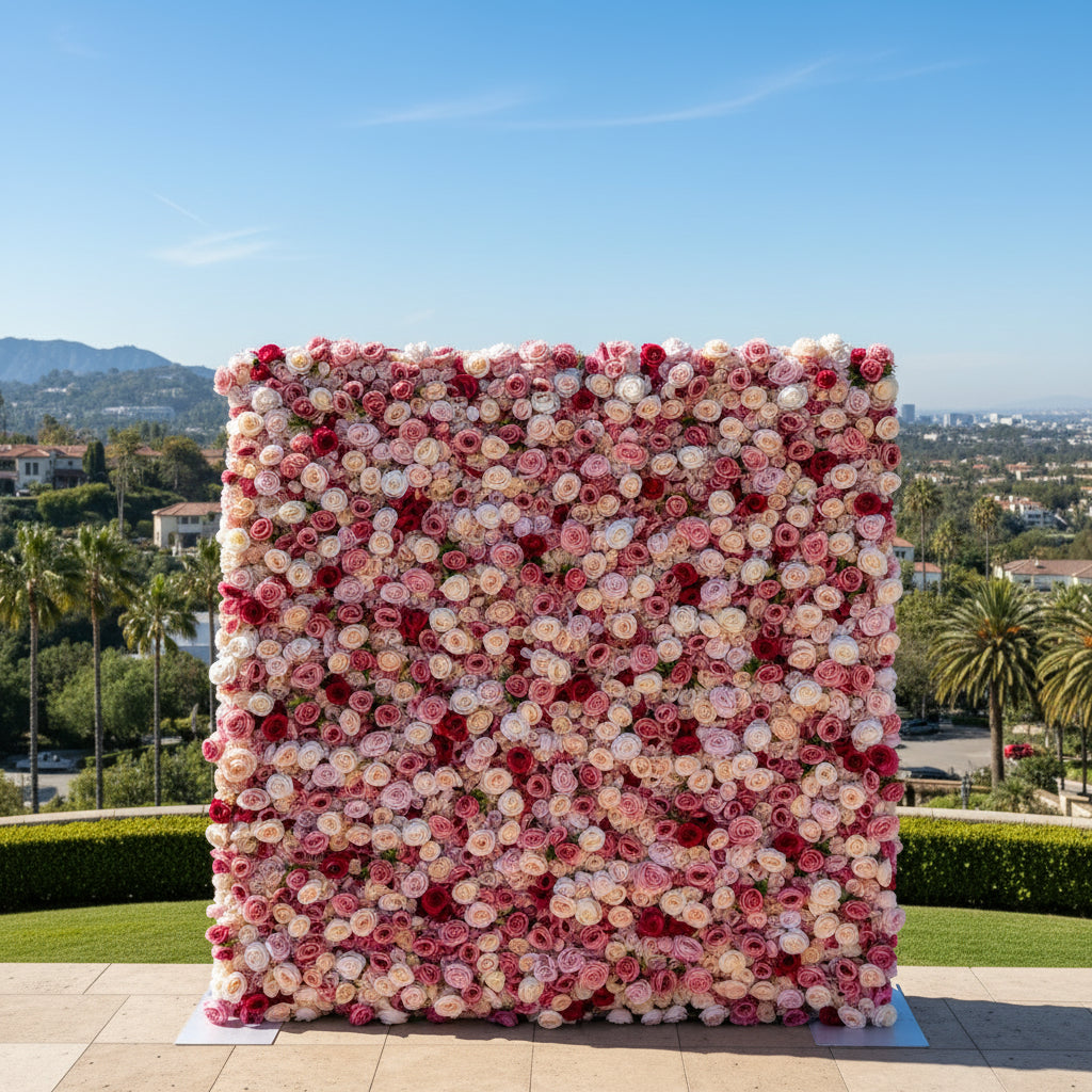 Pink & Cream Greenery Wild Rose Flower Wall - 229