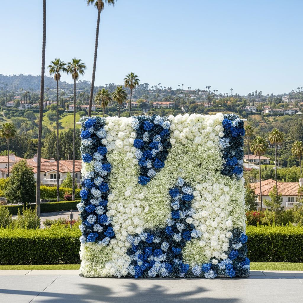 Babys Breath Dark Blue & White Rose Premium Flower Wall - 332