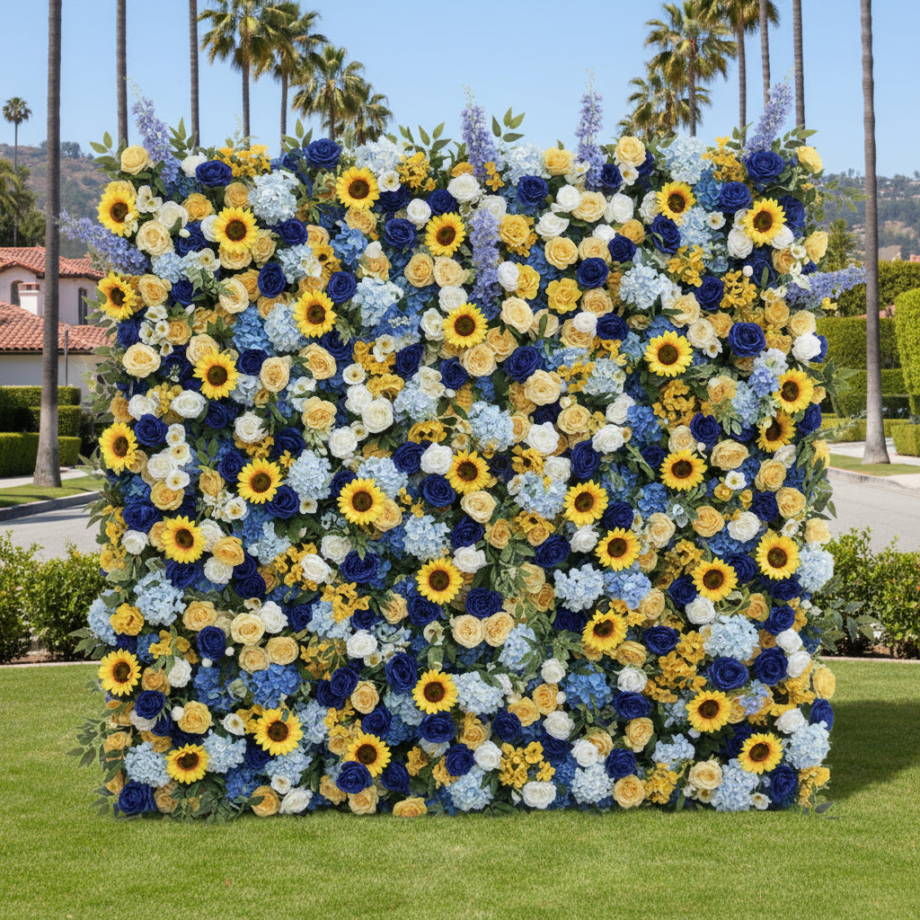 Blue and Yellow Wild Rose Sunflower Premium Flower Wall Backdrop - 286