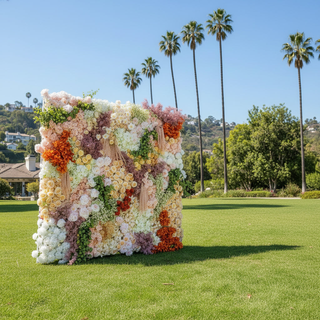 Dripping Pink, Green and Yellow Premium Flower Wall - 144