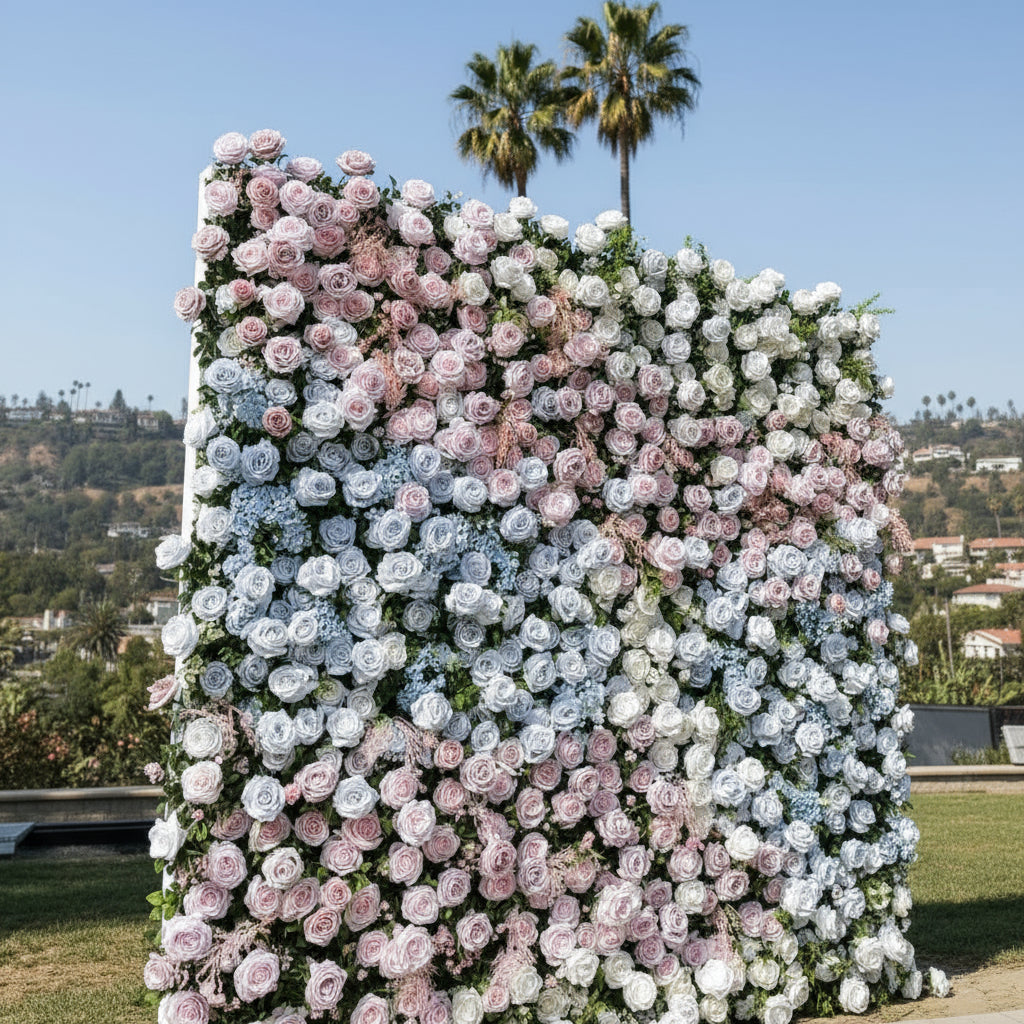 Pink, White and Blue Premium Wild Rose Flower Wall - 191