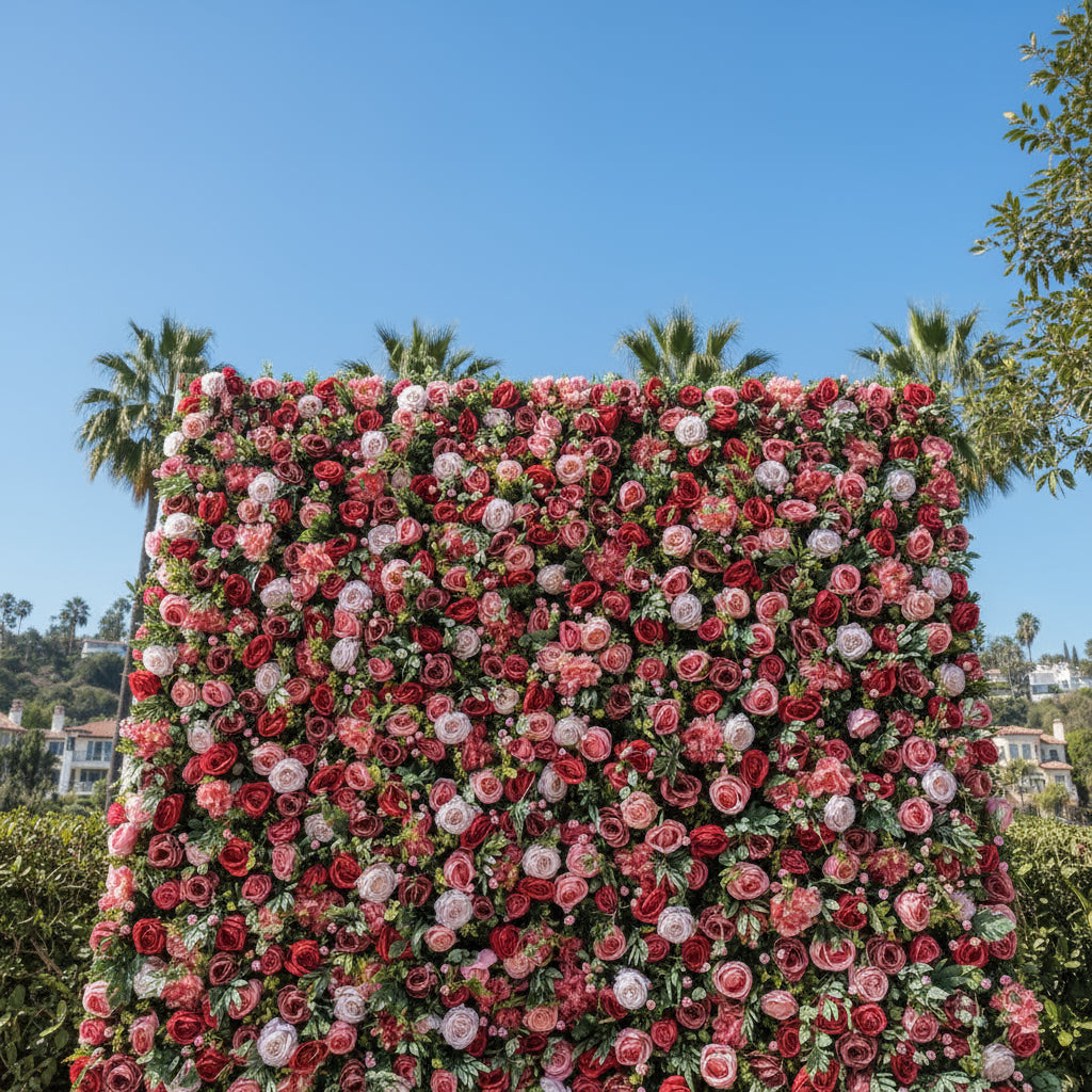 Red, Pink and Greenery Rose Premium Flower Wall - 031