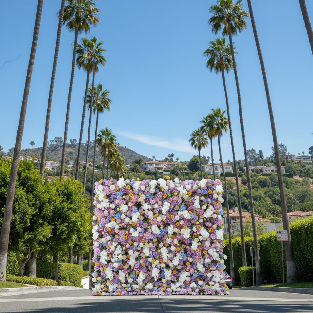 Dripping White, Orange, Yellow and Purple Premium Flower Wall - 221