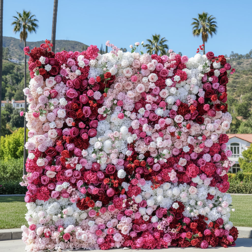 Deep Red, Pink and White Swirl Premium Flower Wall - 148