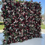 Deep Red, Pink and Greenery Premium Rose Flower Wall - 214