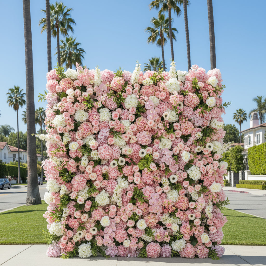 Pink, White and Greenery Premium Flower Wall Backdrop - 264
