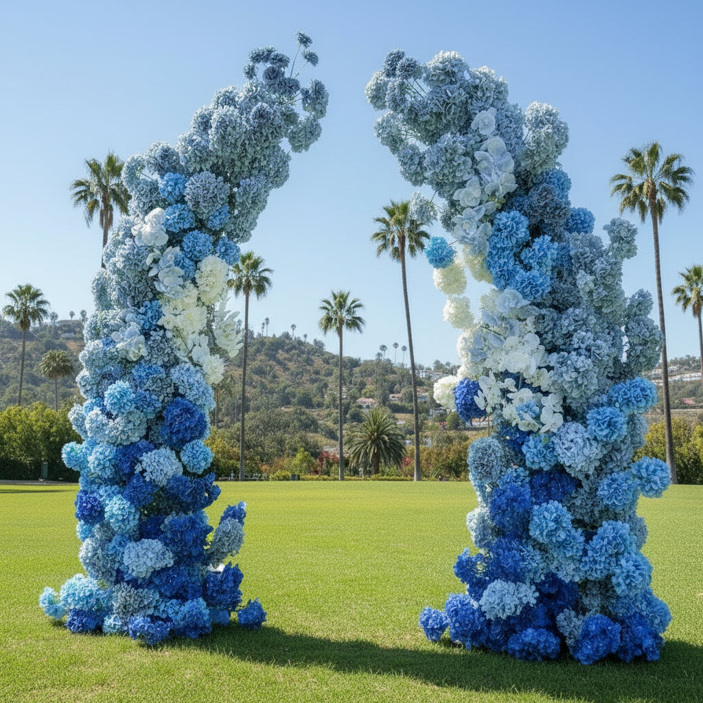 Light and Dark Blue Cream Premium 2 Piece Flower Horn Arch Set - 4598