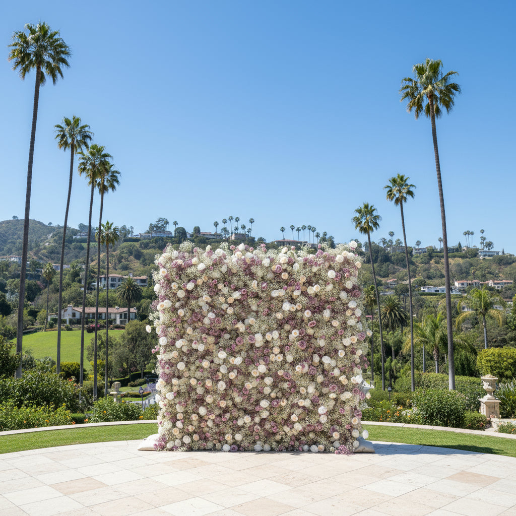 Baby's Breath White & Lavender Rose Flower Wall - 065