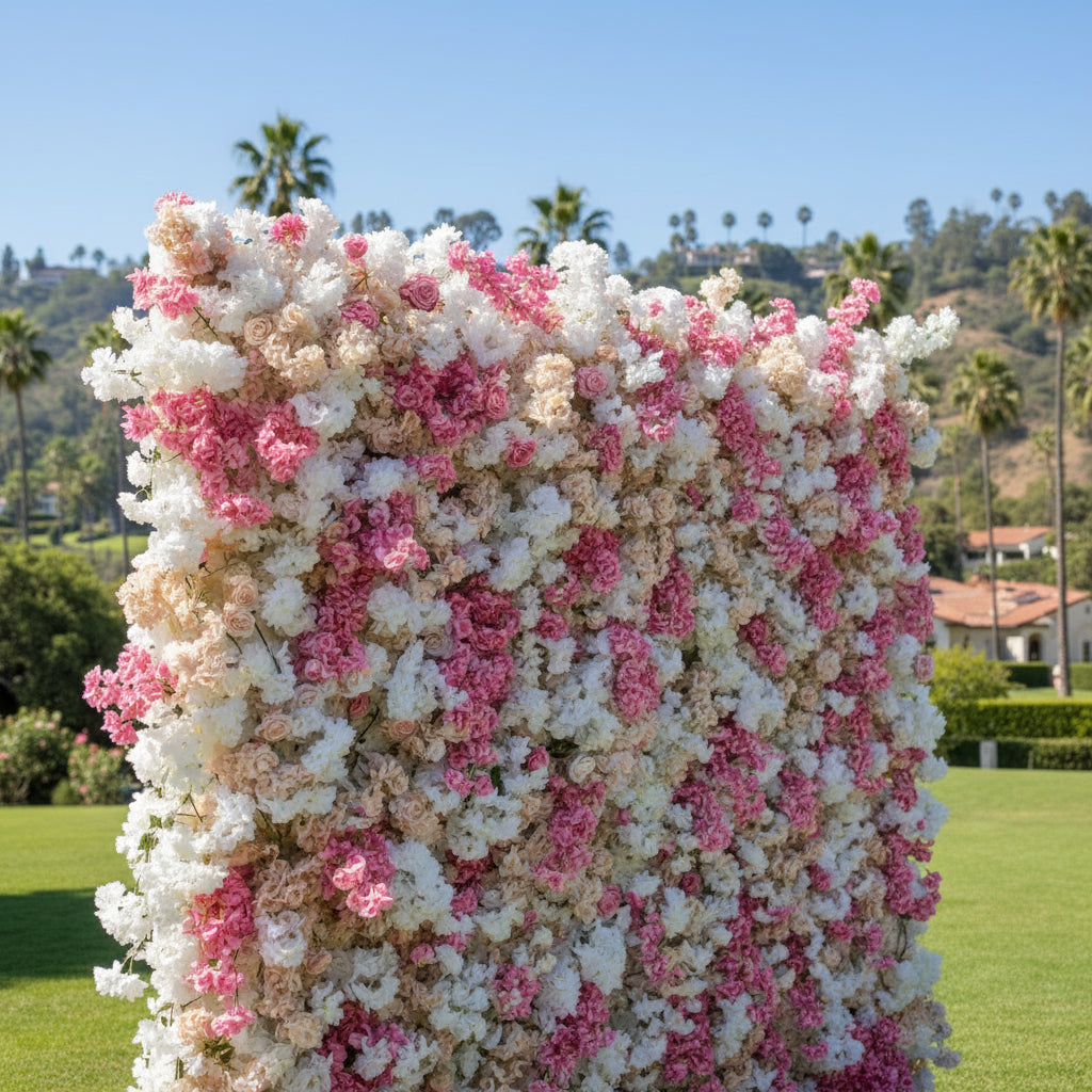 Blush, Pink and White Rose Cherry Blossom Premium Flower Wall - 257