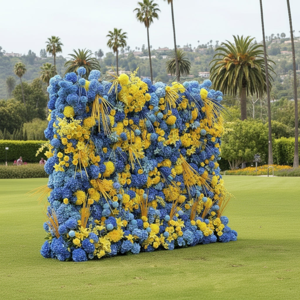 Dripping Blue and Yellow Deluxe Premium Flower Wall Backdrop - 293