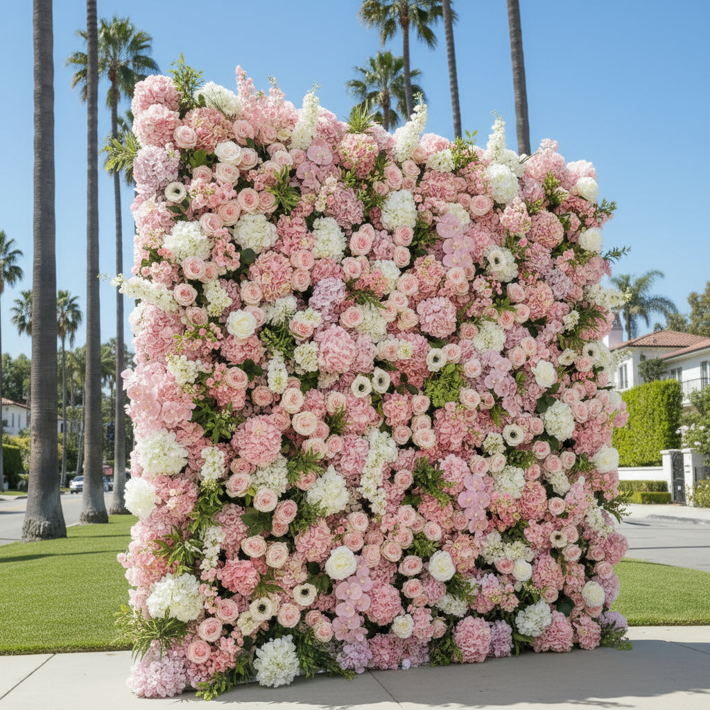 Pink, White and Greenery Premium Flower Wall Backdrop - 264