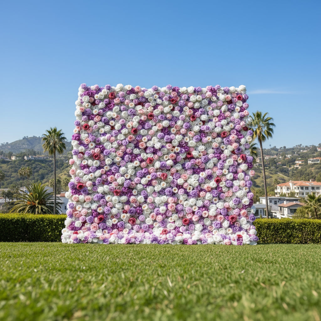Pink, Purple and White Premium Rose Flower Wall - 258