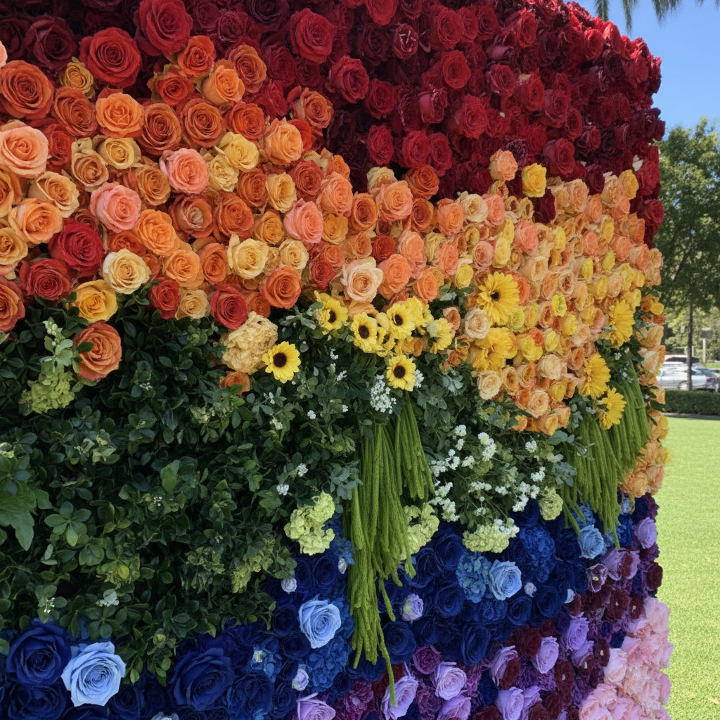 Rainbow Rose Premium Flower Wall - 100