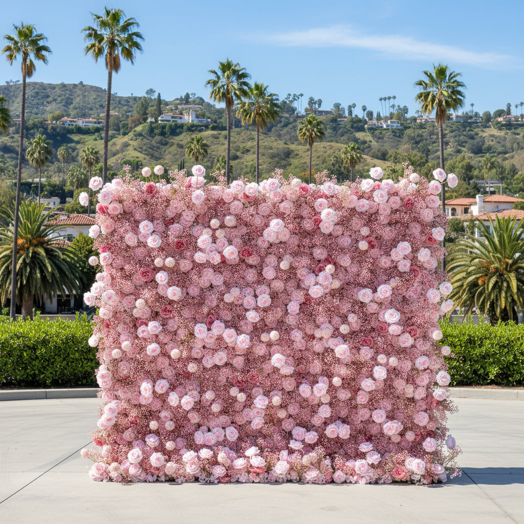 Baby's Breath Pink Rose Flower Wall - 062