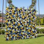Blue and Yellow Wild Rose Sunflower Premium Flower Wall Backdrop - 286