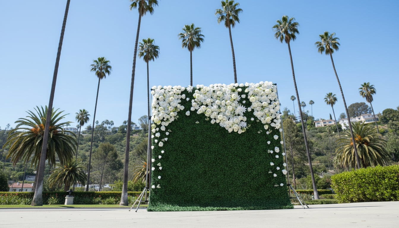 Classic Greenery Hedge with White Rose Design Premium Wall - 524