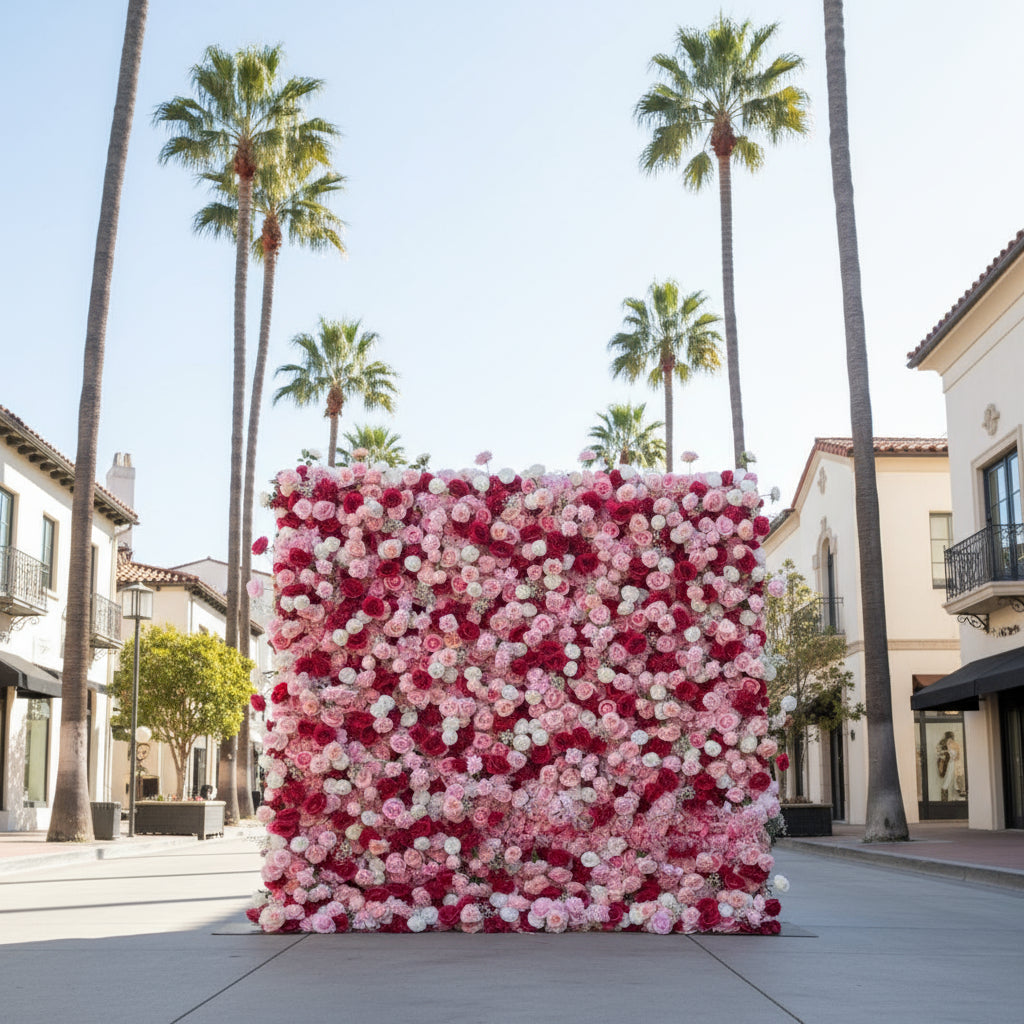 Light Pink, Red & White Wild Rose Premium Flower Wall - 176