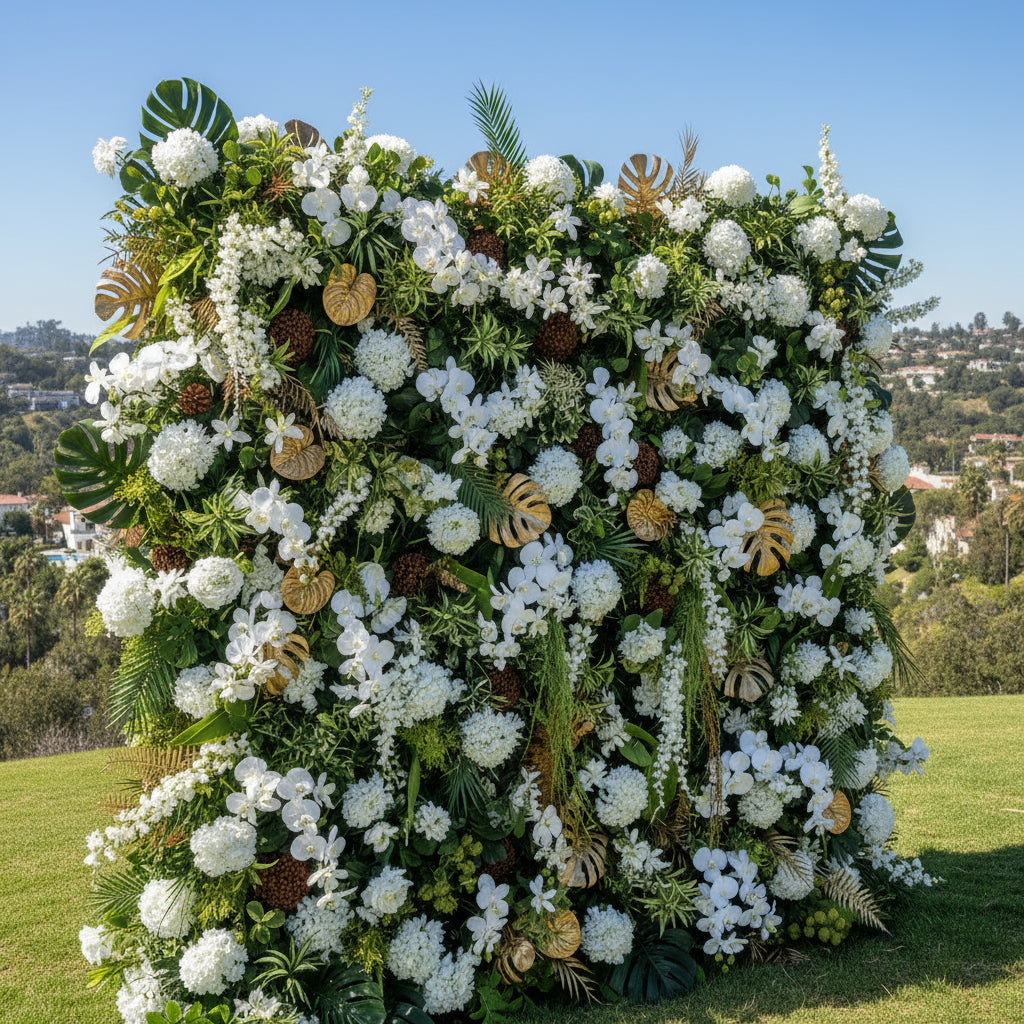Wild White Brown, and Tan Greenery Premium Flower Wall Backdrop - 539