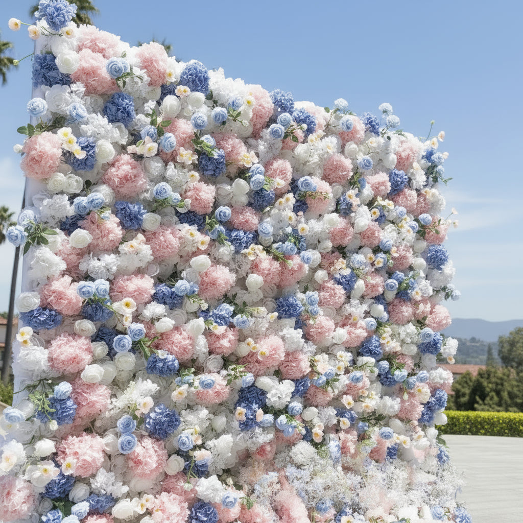 Pink, Blue & White Premium Flower Wall - 156