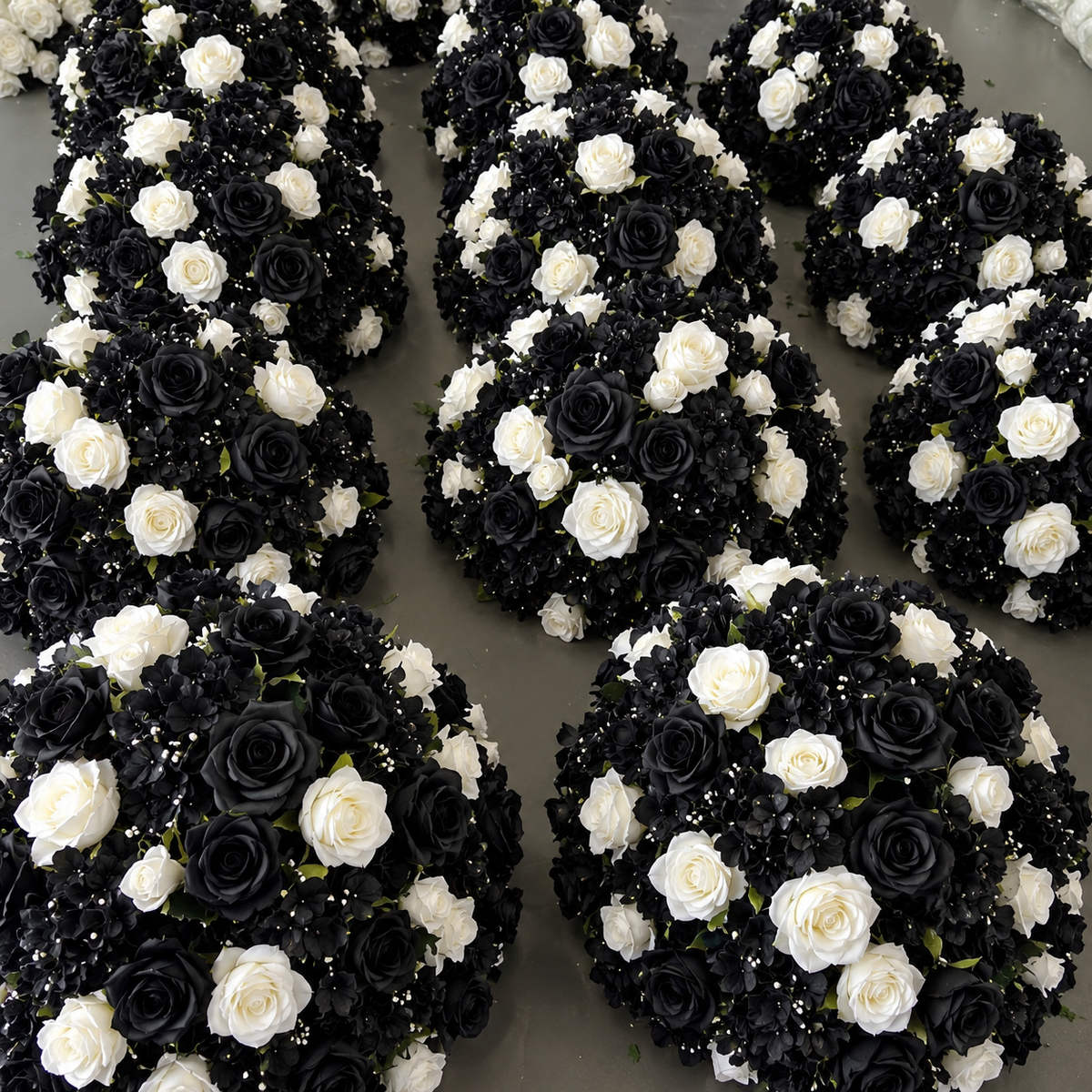 Black and White Wild Rose Premium Artificial Flower Ball Centerpiece - 1083