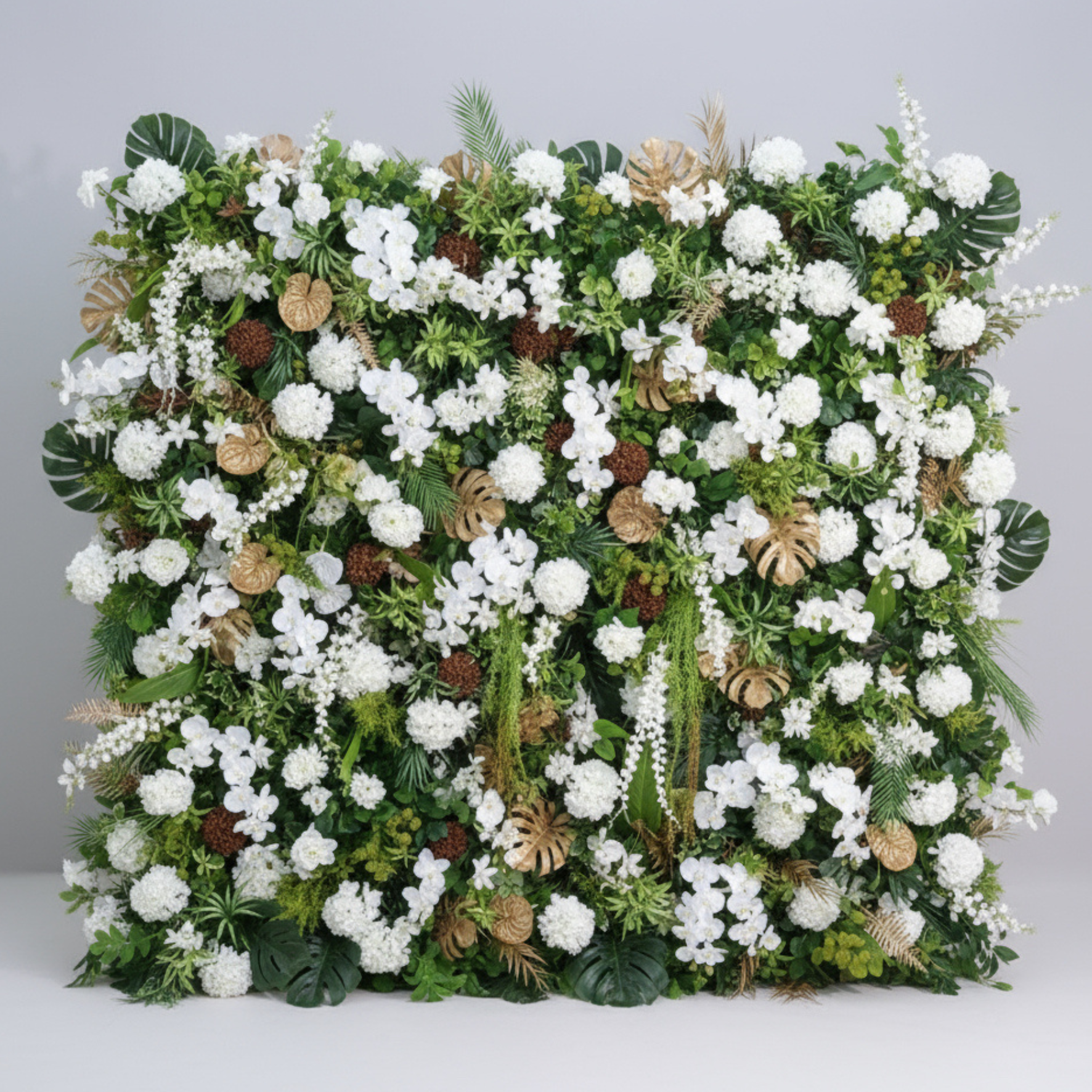Wild White Brown, and Tan Greenery Premium Flower Wall Backdrop - 539