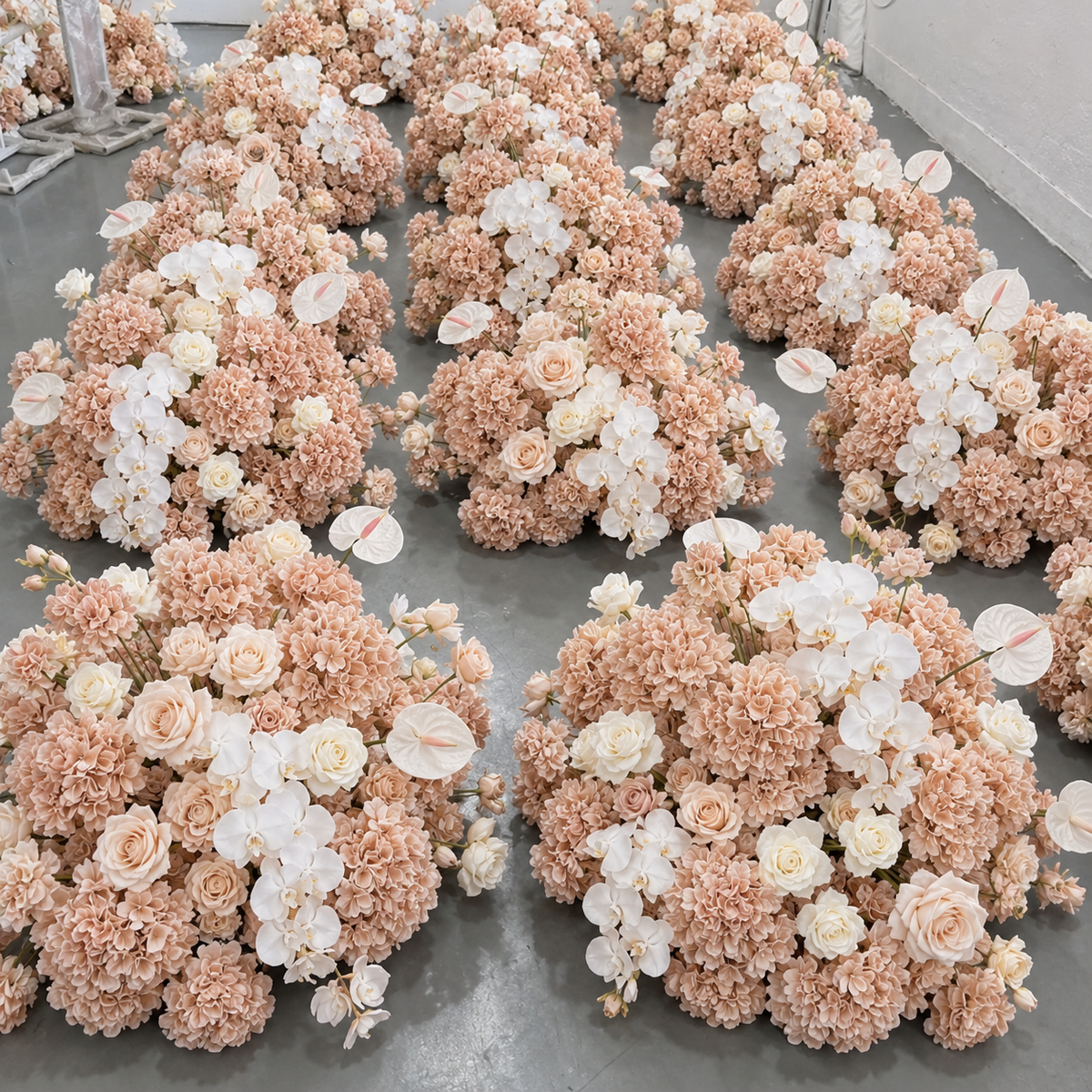 Dripping White and Peache Rose Premium Artificial Flower Ball Centerpiece - 1084