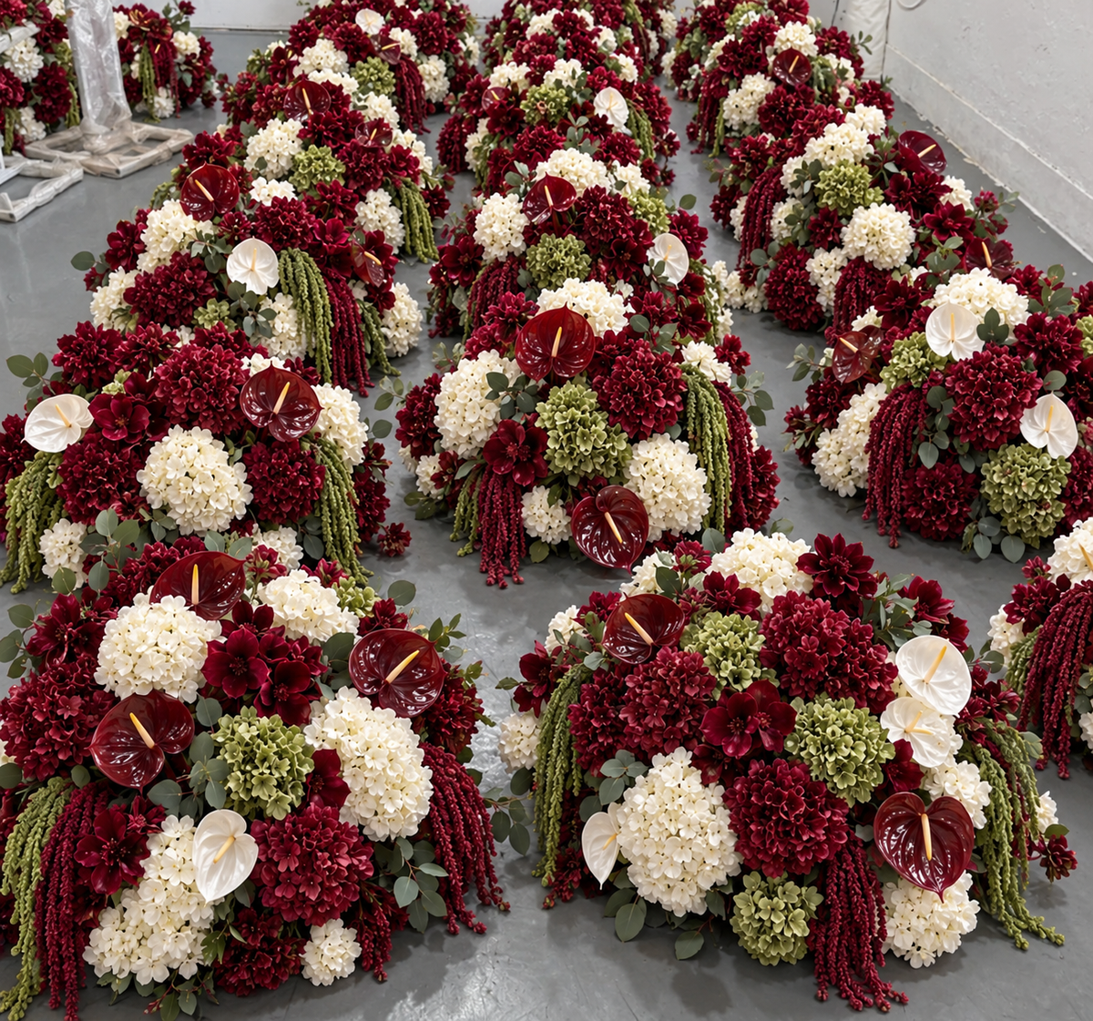 Red, Green and White Premiun Luxury Artificial Flower Ball Centrepiece -1077