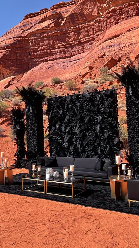 Black Wild Rose Feather Wall - 026